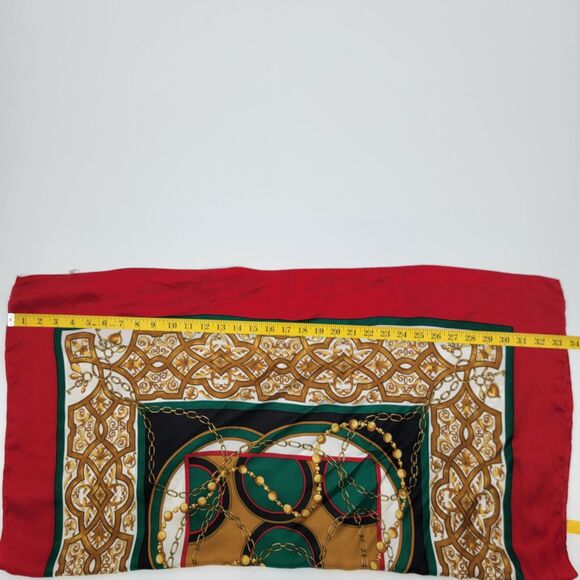 Talbots Womens Red/Green/Gold Multicolor Holiday 100% Silk Scarf 36" x 33" - Picture 6 of 6